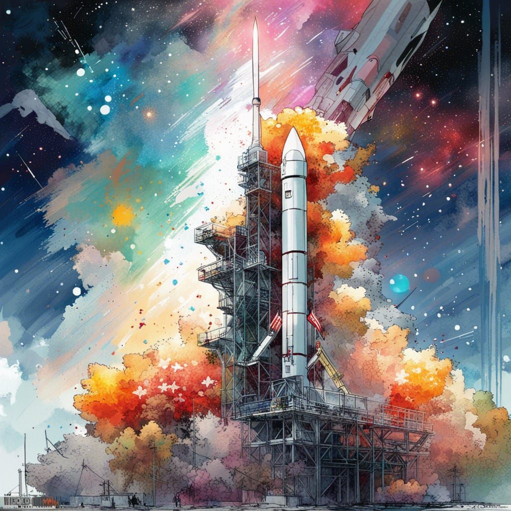 Rocket Launch at Cape Canaveral Under Milky Way