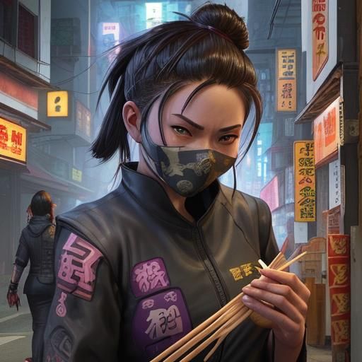 Cyberpunk Street Samurai Noodle Scene
