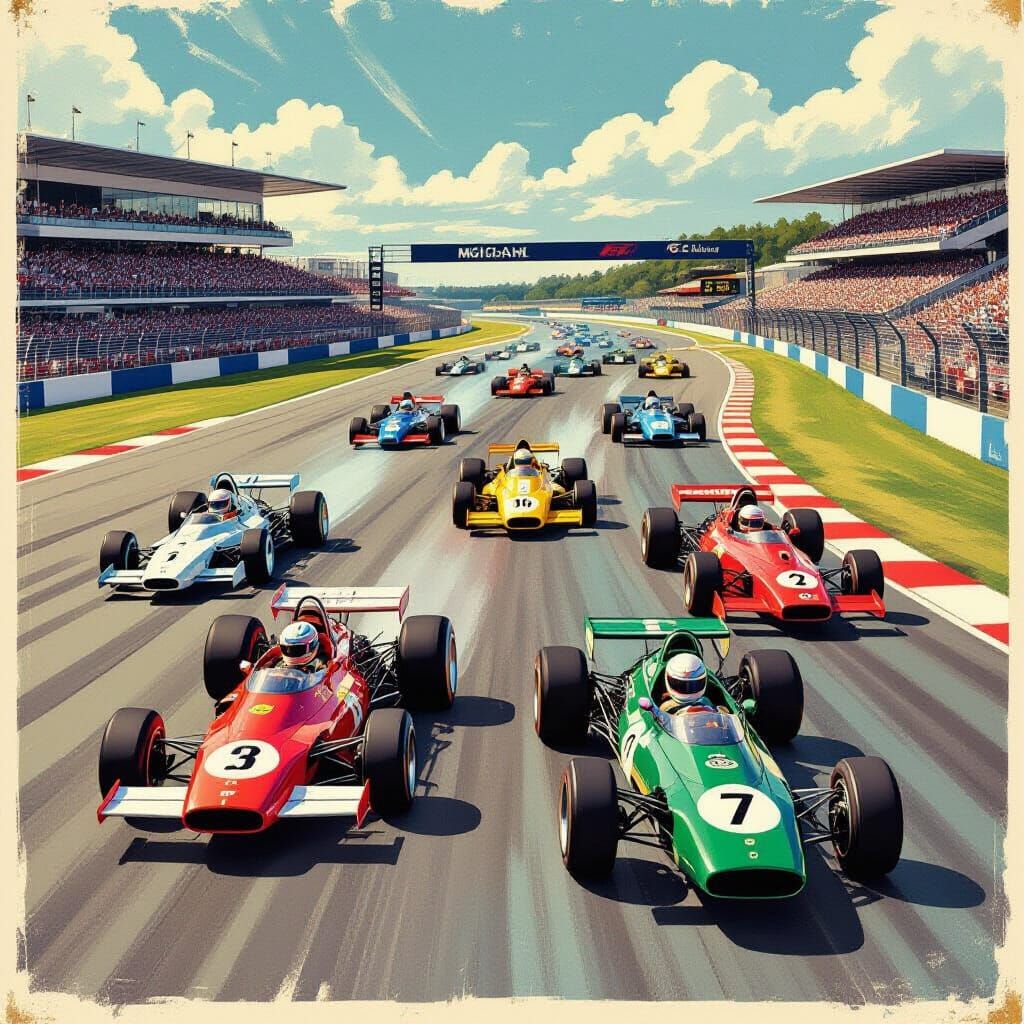 Formula One Race from the 1960s as Vintage Art