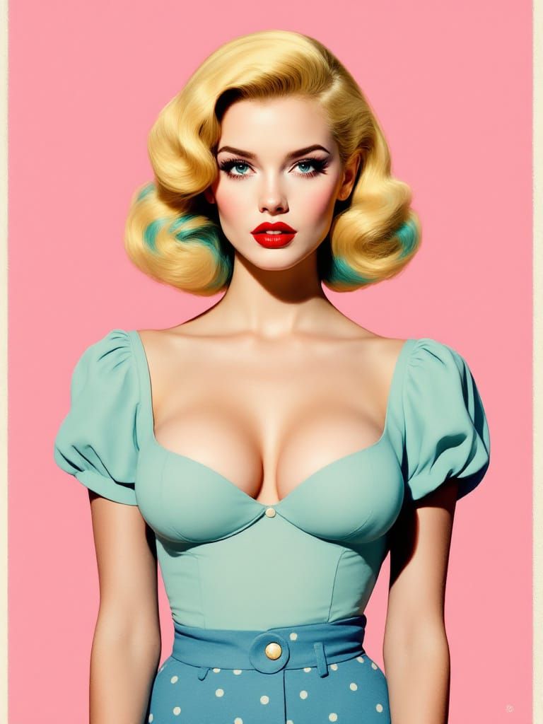 Pin-Up Woman with Teal Hair in Comic Book Style