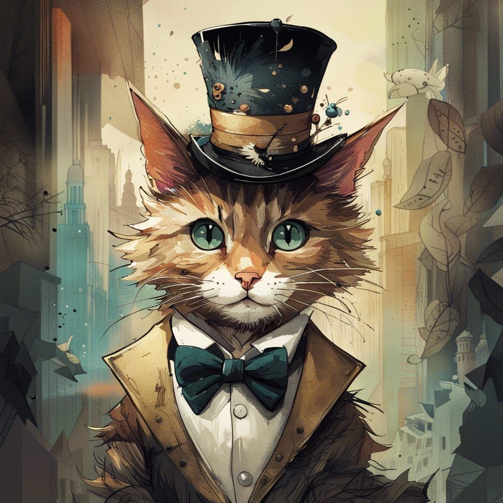 Anthropomorphic Cat with Top Hat in Anime Style