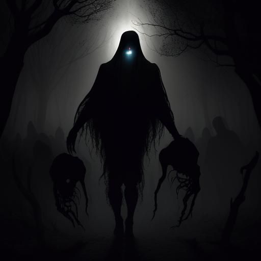 Demonic Figures Emerge from Dark Forest, Etching Style