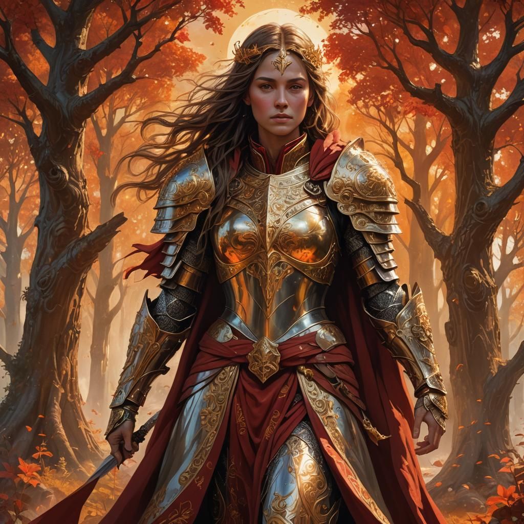 Heroic Female Paladin in Mystical Realm, Digital Art