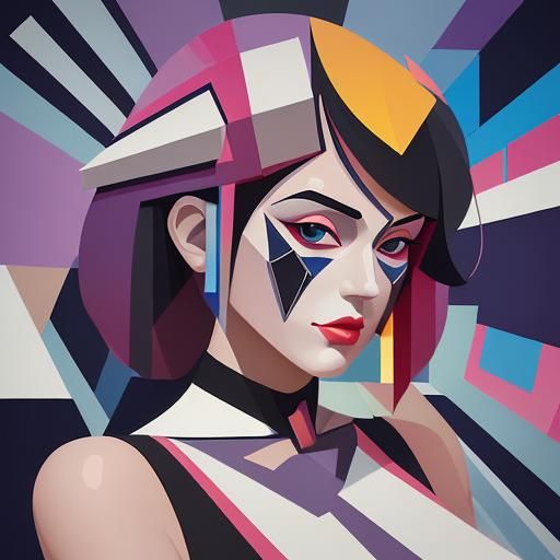 Cubist Waifu in Geometric Art Deco Style