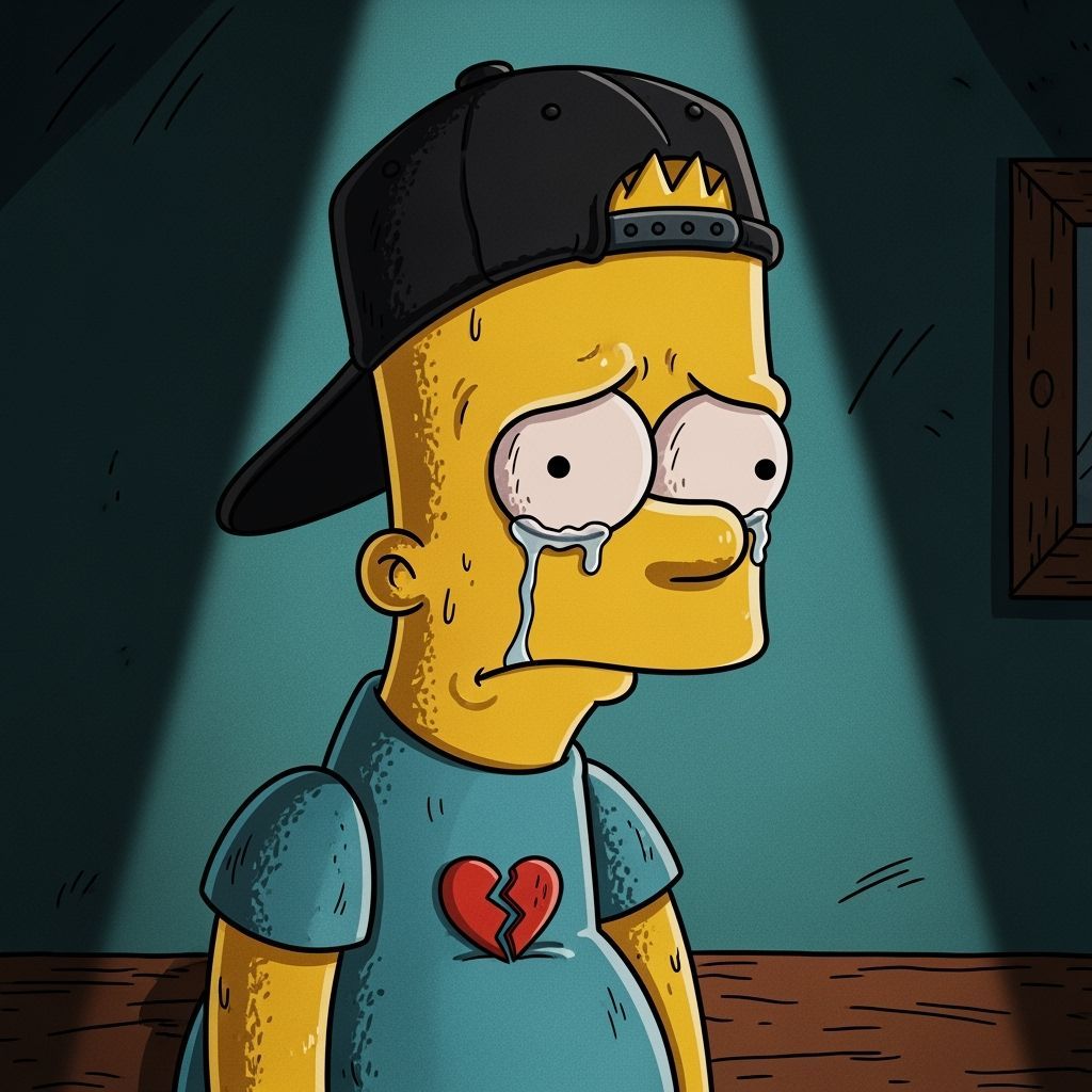 Melancholic Bart Simpson With Broken Heart in Comic Style
