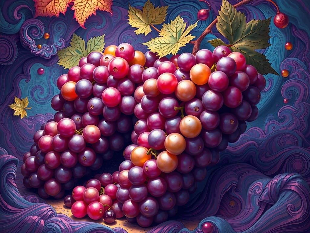 Surreal Grapes Overflowing with Whimsical Energy