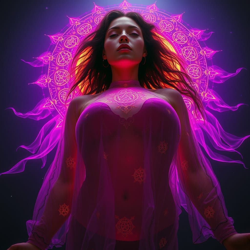 Surreal Goddess in Vibrant, Ethereal Attire