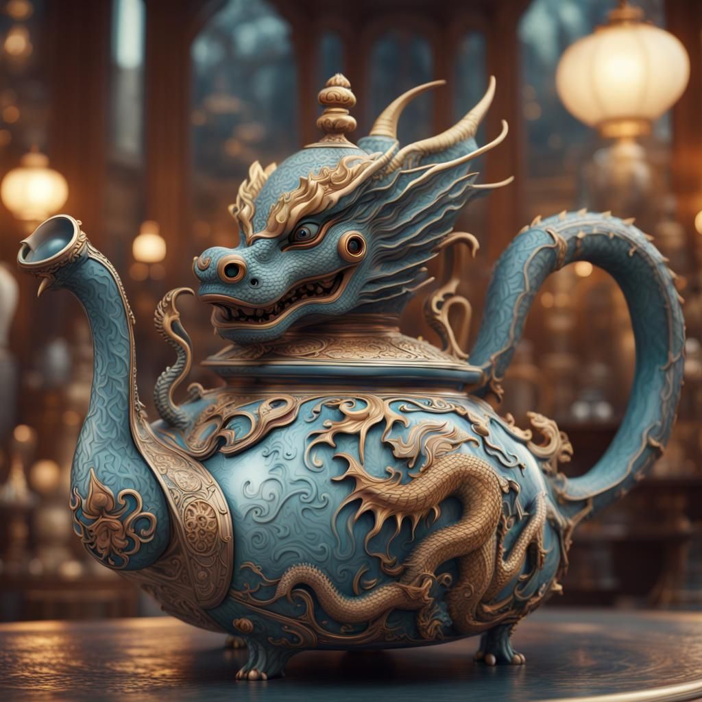 Dragon Teapot in Art Nouveau Style, Ultra HD