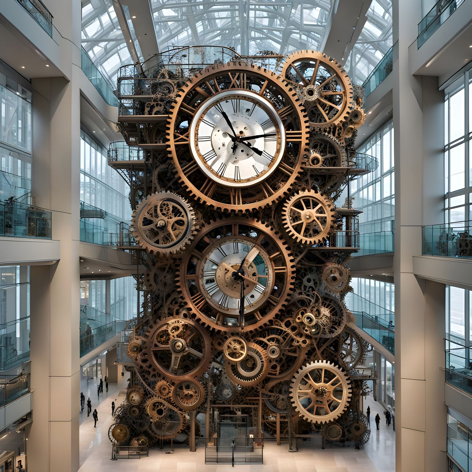 Giant See-Through Clockwork Atrium in Abstract Art