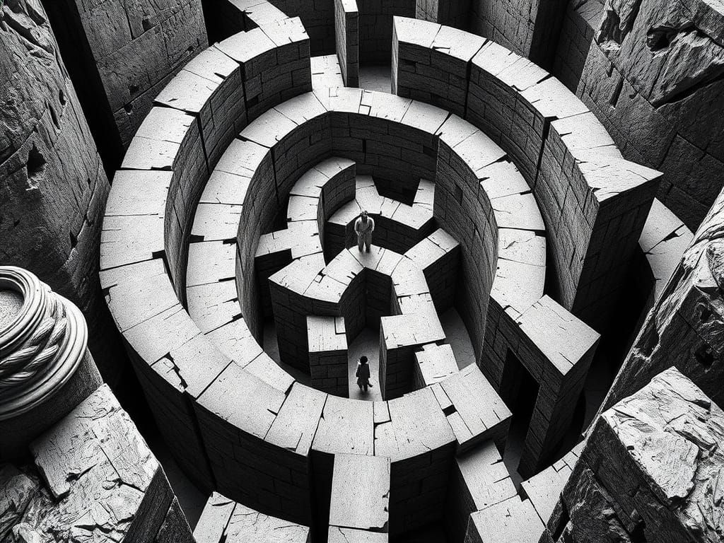 Impossible Brutalist Labyrinth Inspired by Op Art