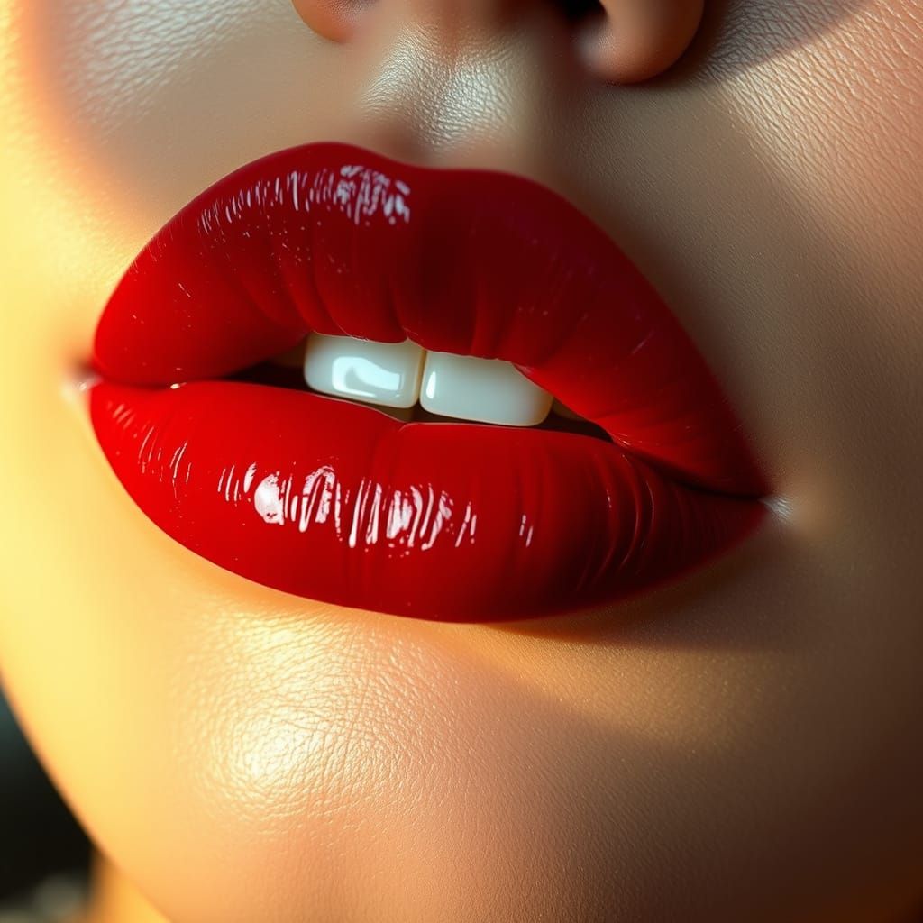 Bold Crimson Lips in Hyper-Realistic Detail