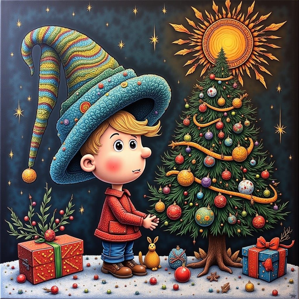 Charlie Brown's Christmas Tree: Surreal Folk-Art Oil Paintin...