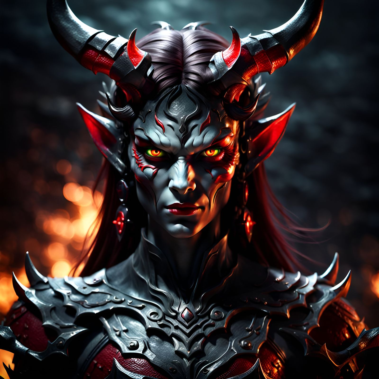 Striking Female Demon with Dynamic Lighting