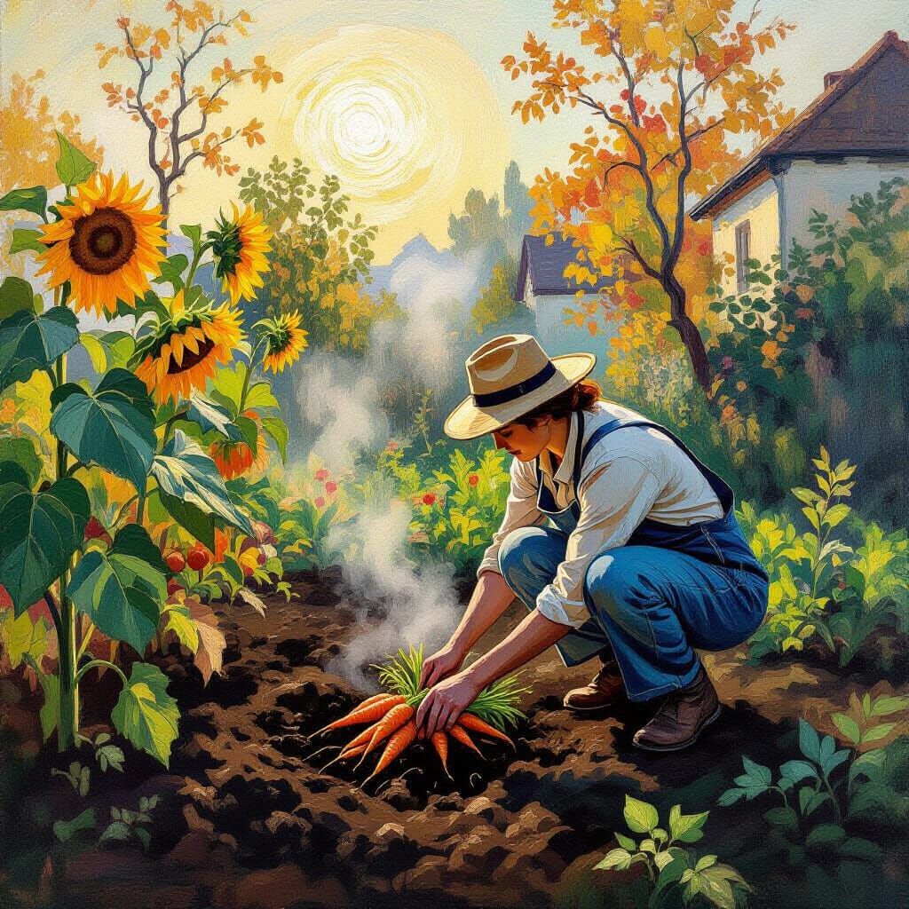 Autumn Garden Harvest in Van Gogh Style