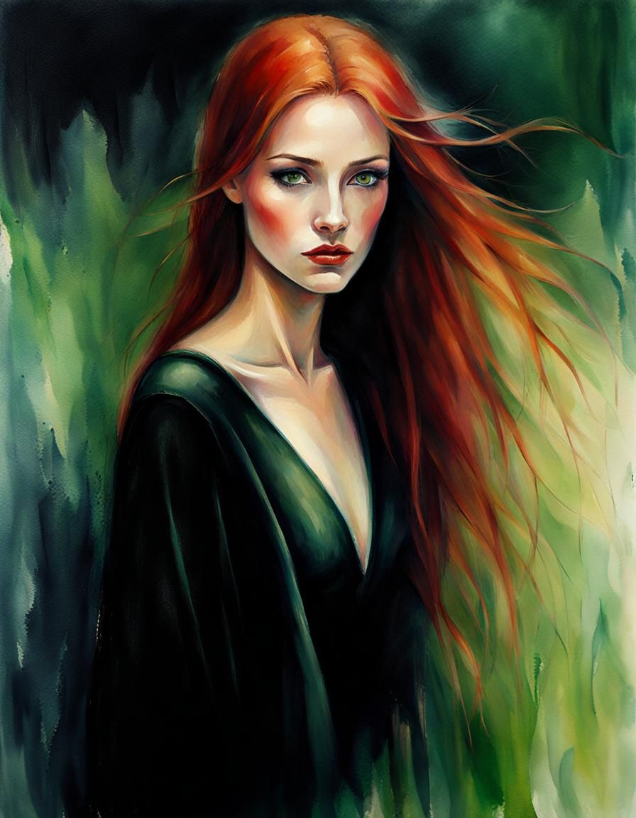 Desperate Woman Talking to Sinister Man: Watercolor