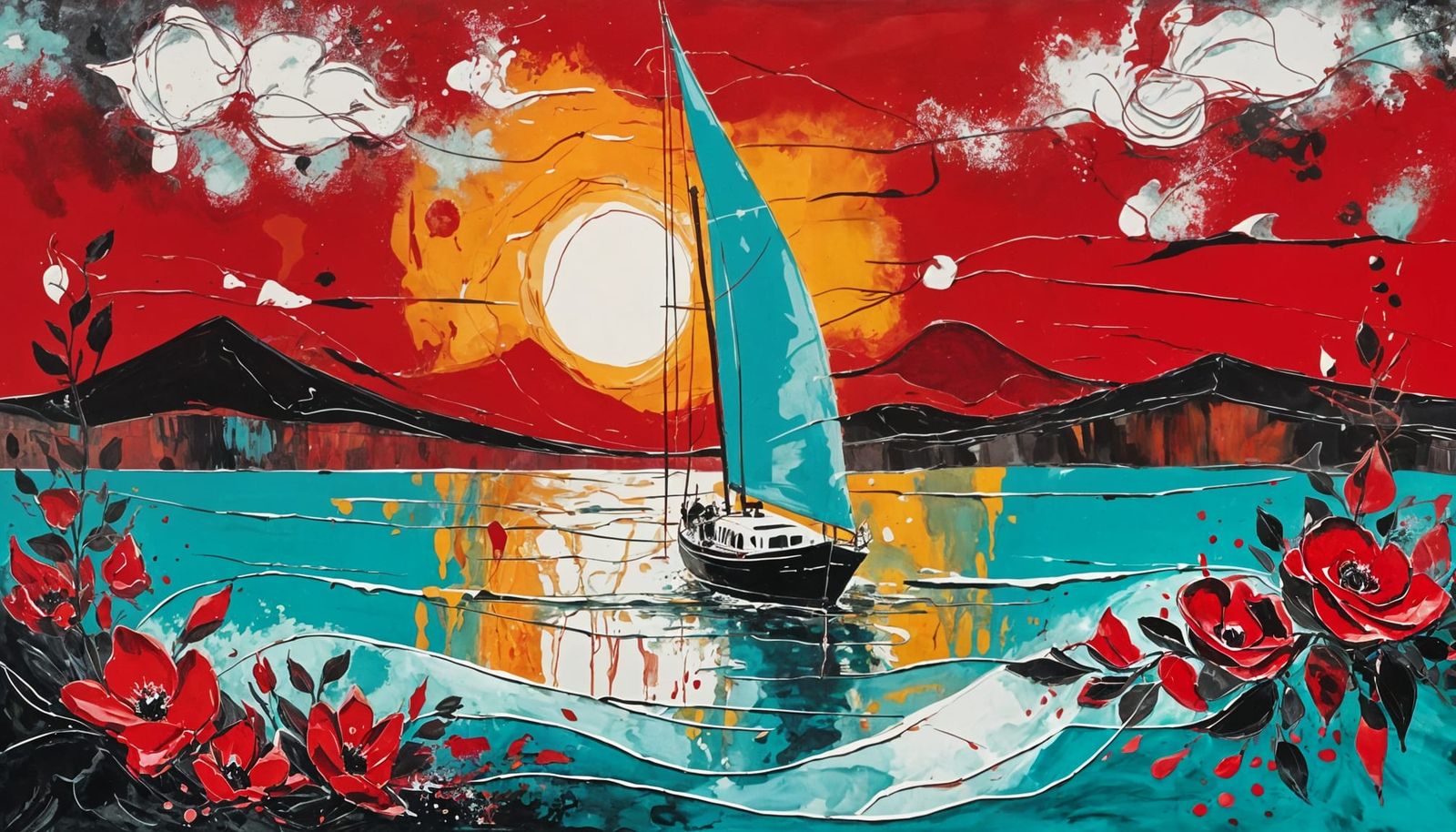 Sailboat Glides Across Vibrant Tropical Sunset