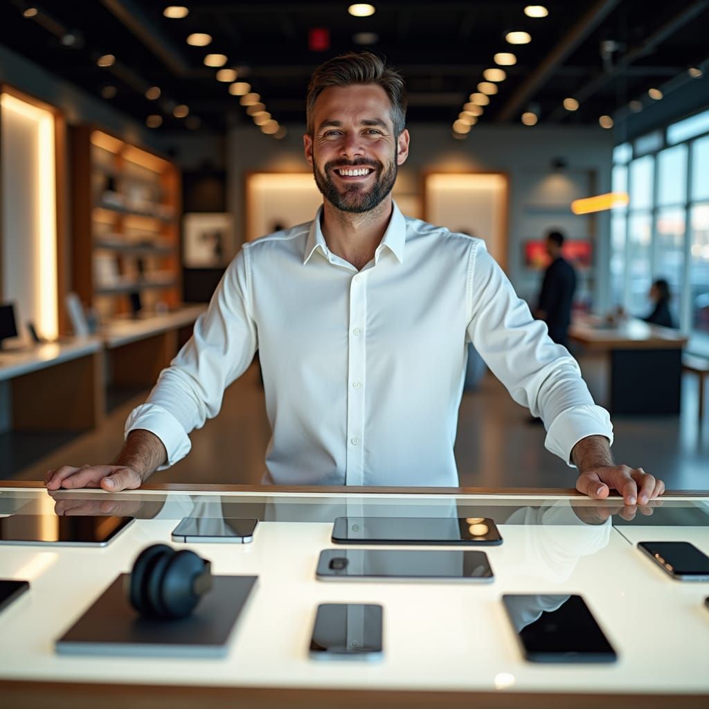 Friendly Merchant Showcases Modern Electronics in Film Still