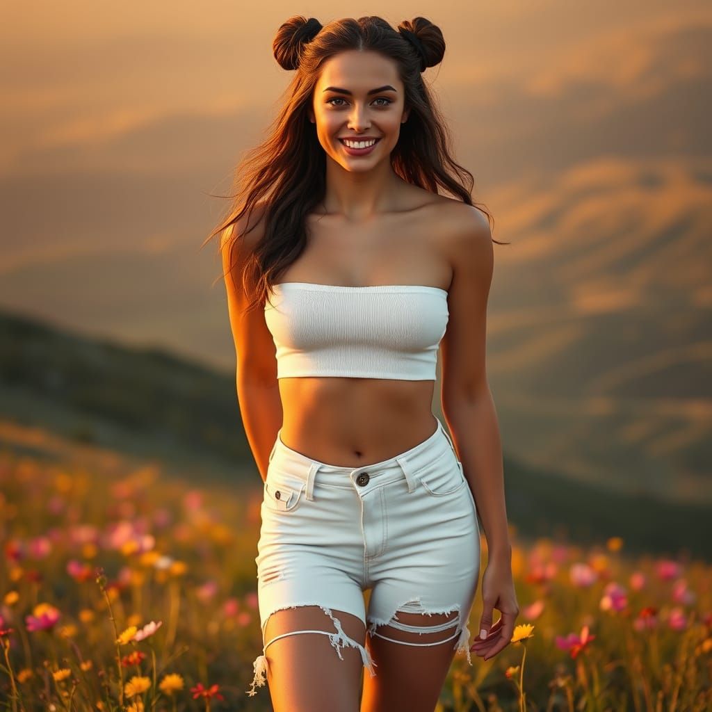 Romantic European Woman in Wildflowers