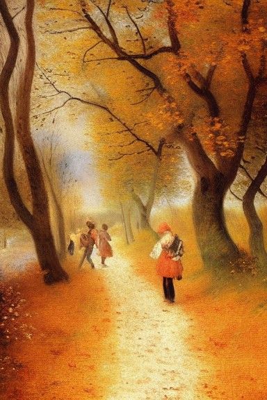 Impressionist Autumn Pathway in Oil Painting Style