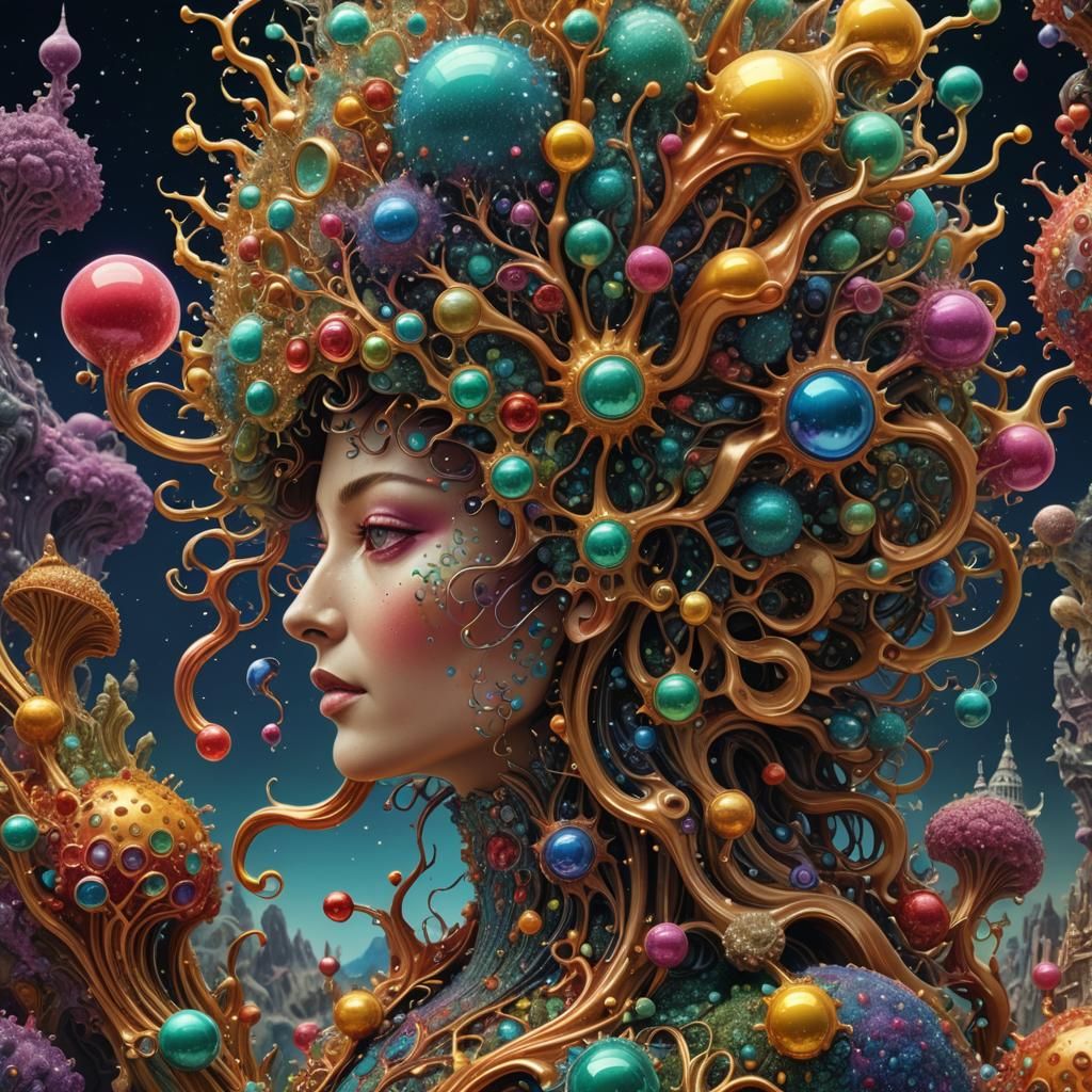 Glittering Fractal Lady in Detailed Digital Art