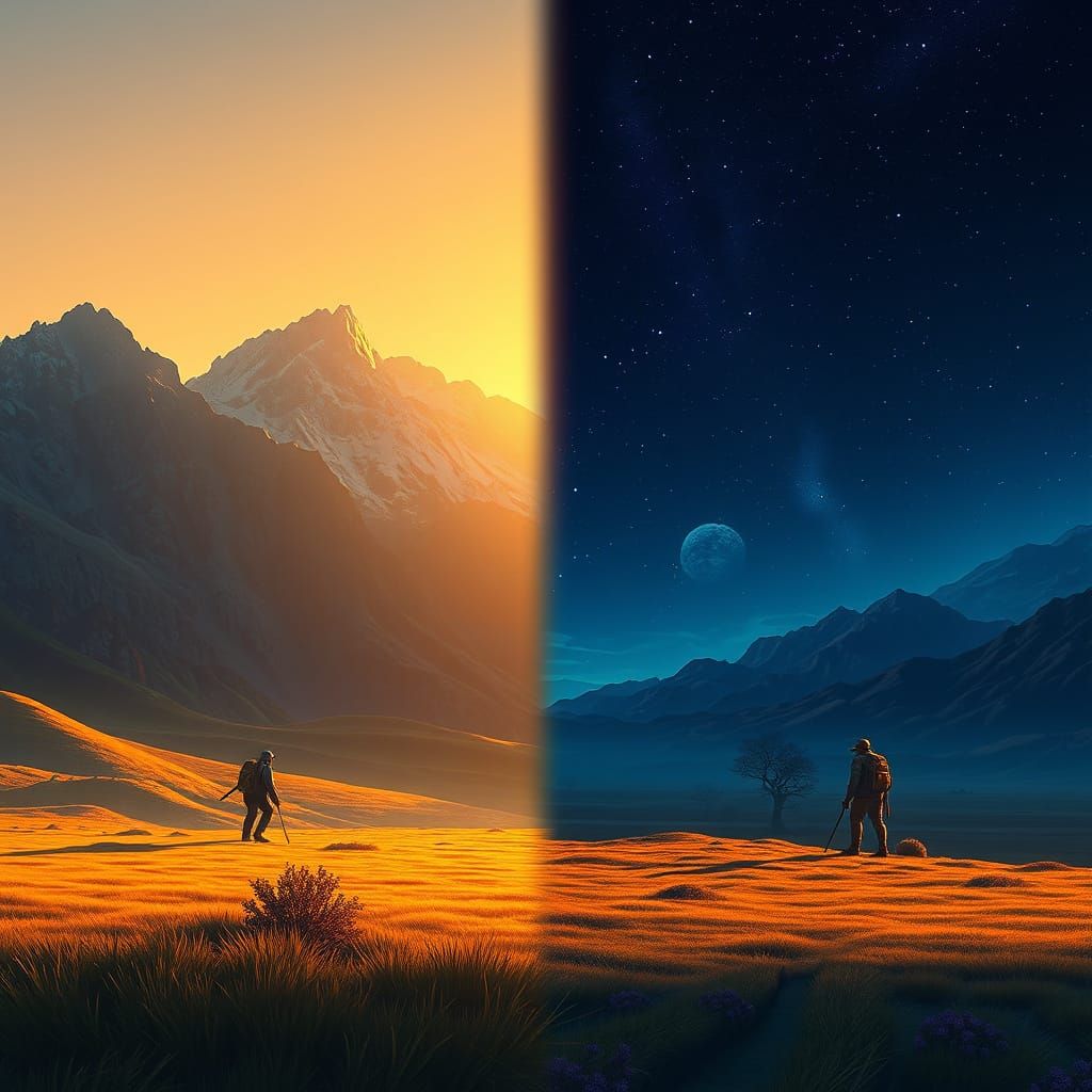 Contrasting Daylight and Night Landscape