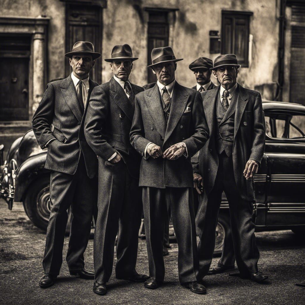 1940s Italian Mafia Group in Hyperrealistic Detail