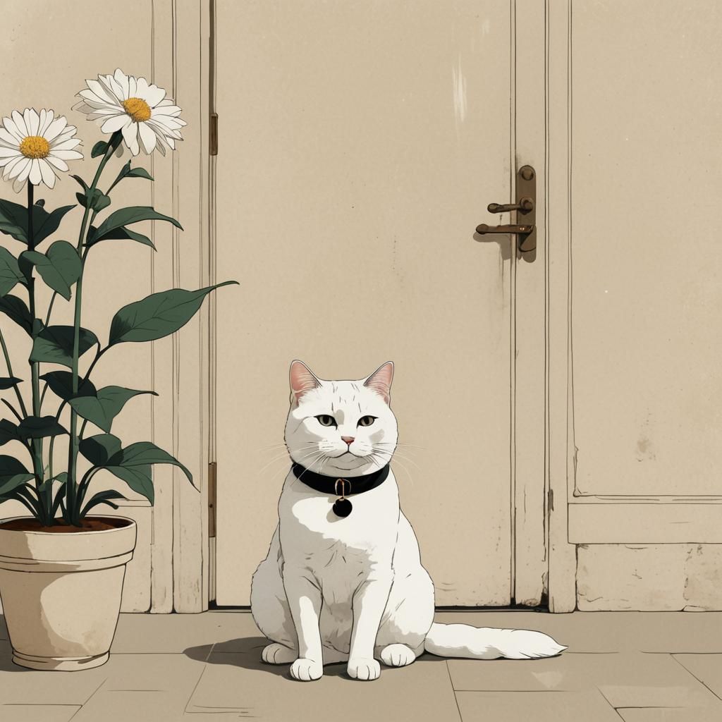 Minimalist White Cat Illustration in Modern Style