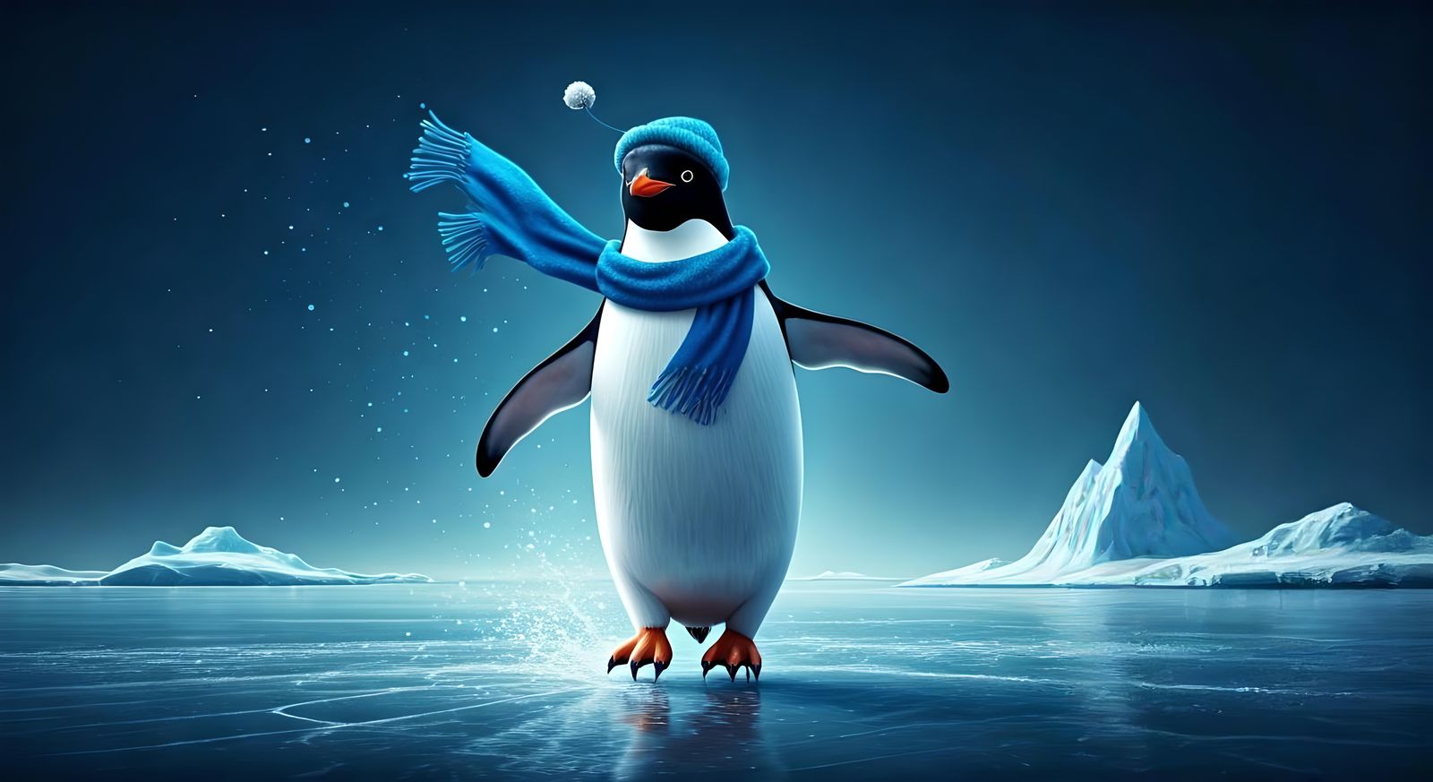 Penguin Ice Skating in Hyperrealistic Splash Art