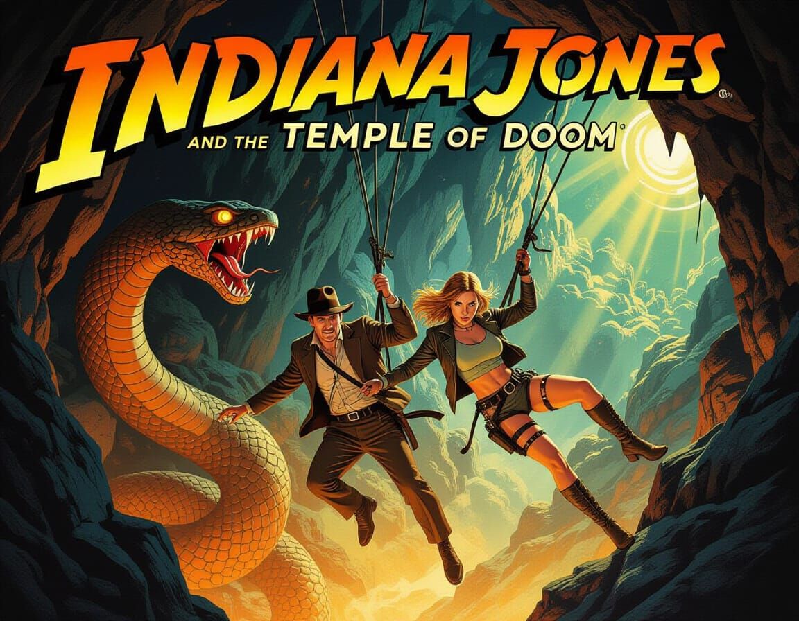 Indiana Jones & Lara Croft in Vintage Adventure Poster