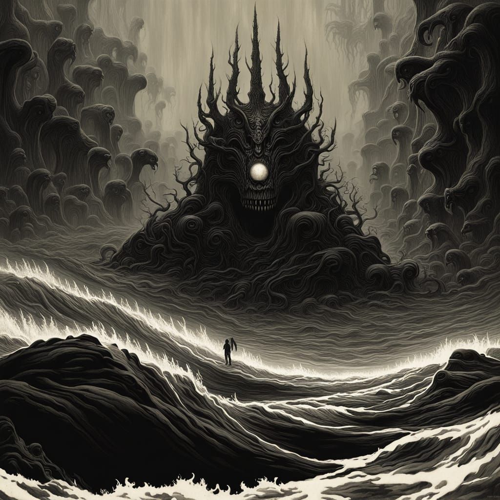 Dark Fantasy Art: Twisted Glass Ampulla in Turbulent Black S...