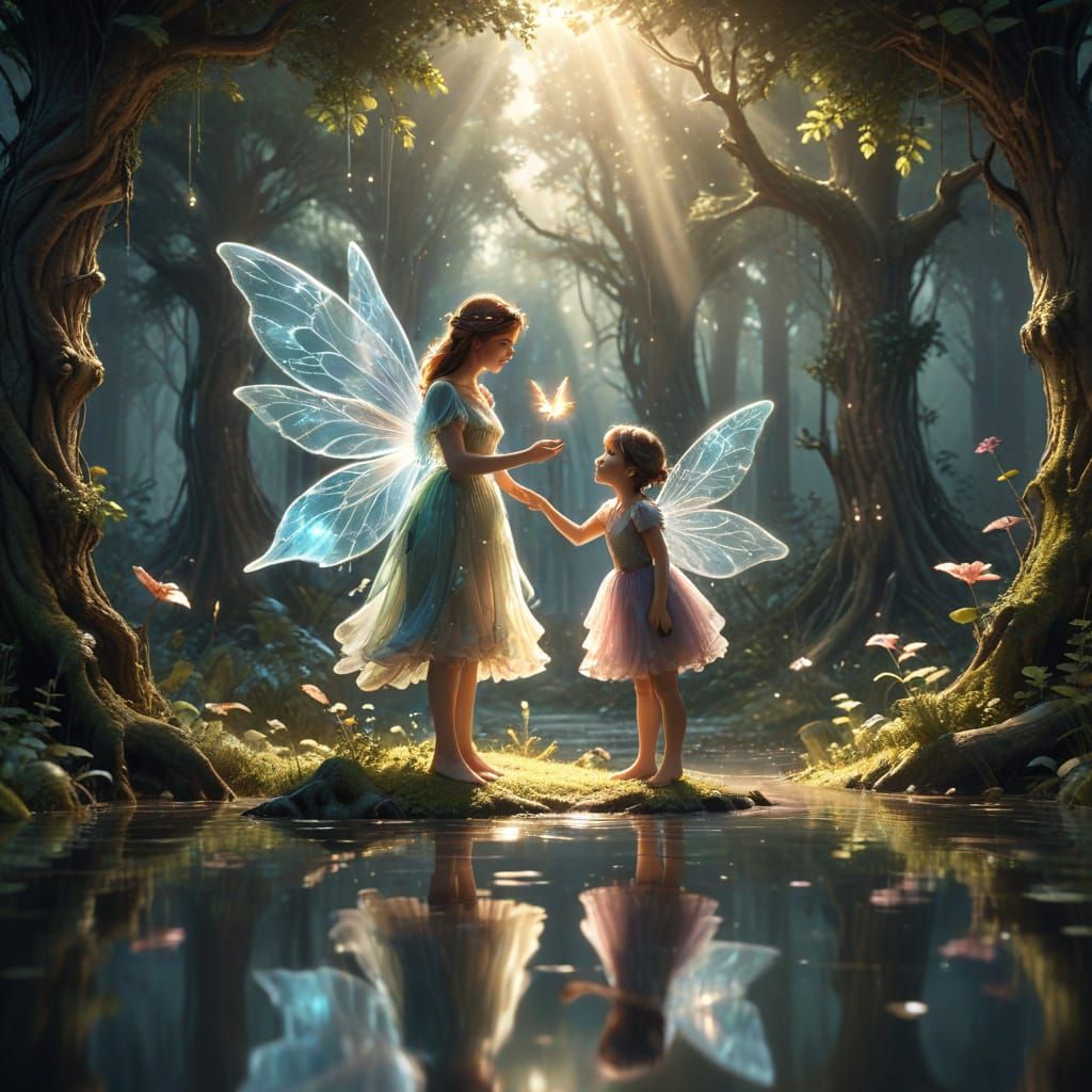 Fairy Mother Teaches Child to Fly