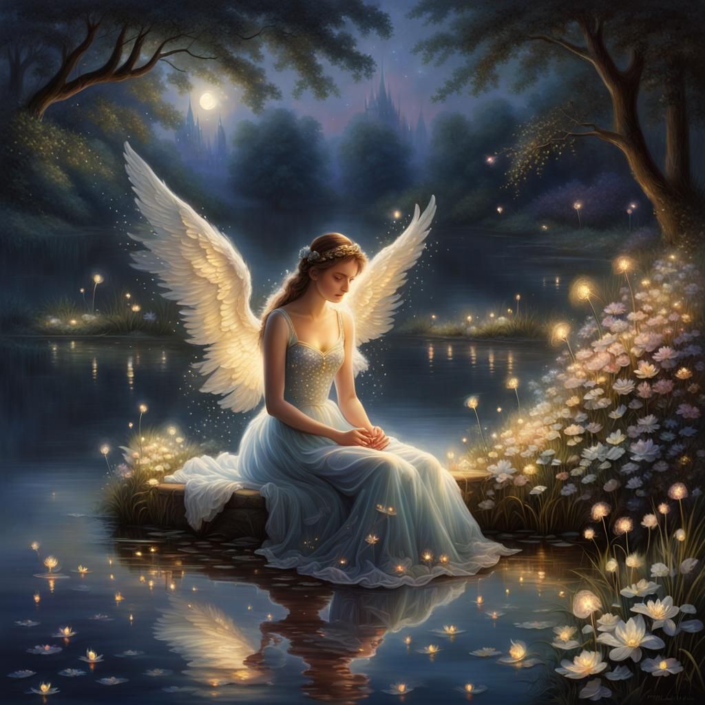 Sad Angel in Flower Dress by Swan Lake