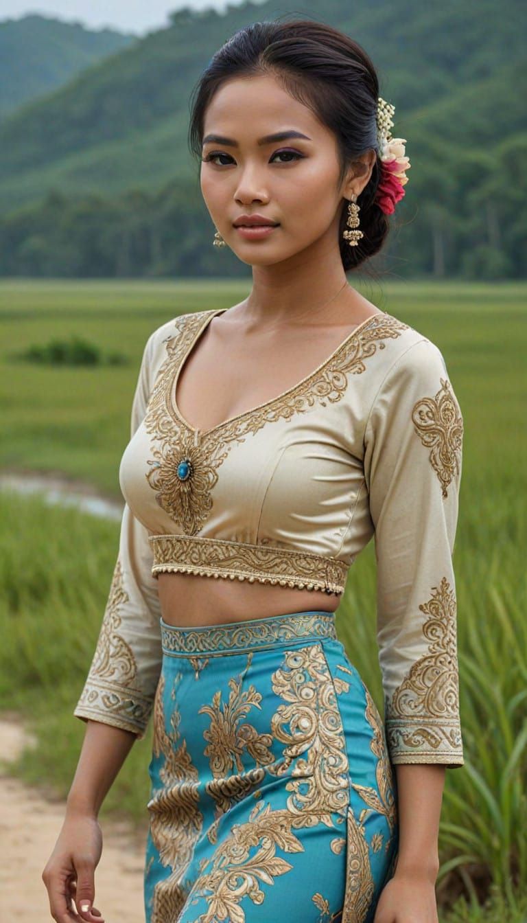 Eros image: Beautiful gorgeous Malaysian woman. Tight clothing, traditional attire. Perfect face. nice figure. Coastal p...