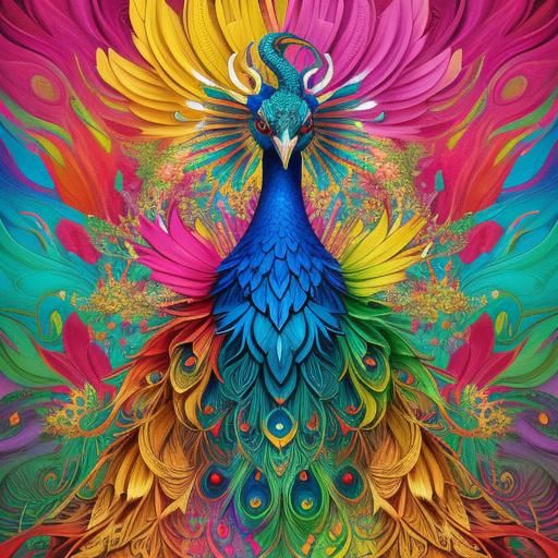 Colorful Dragon Peacock Woman: Abstract Expressionism