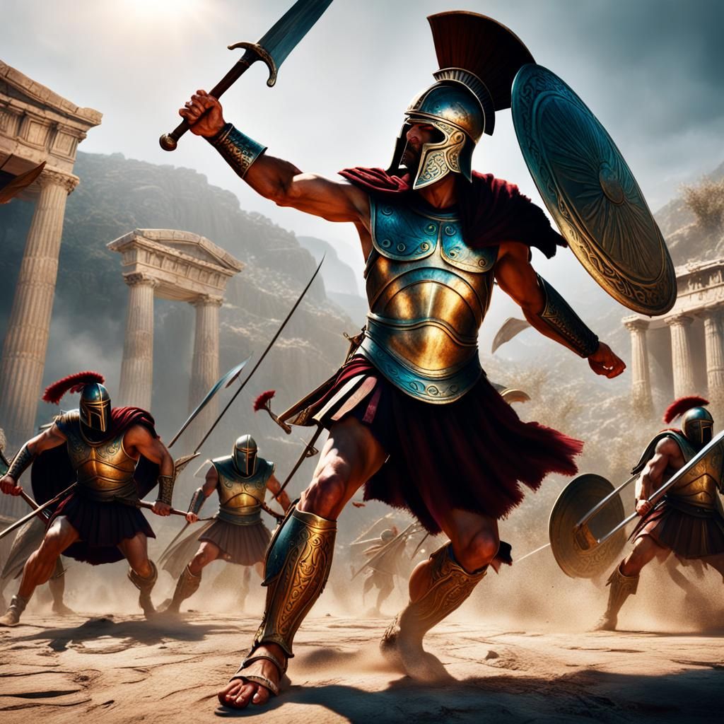 Ancient Greek Warrior in Battle