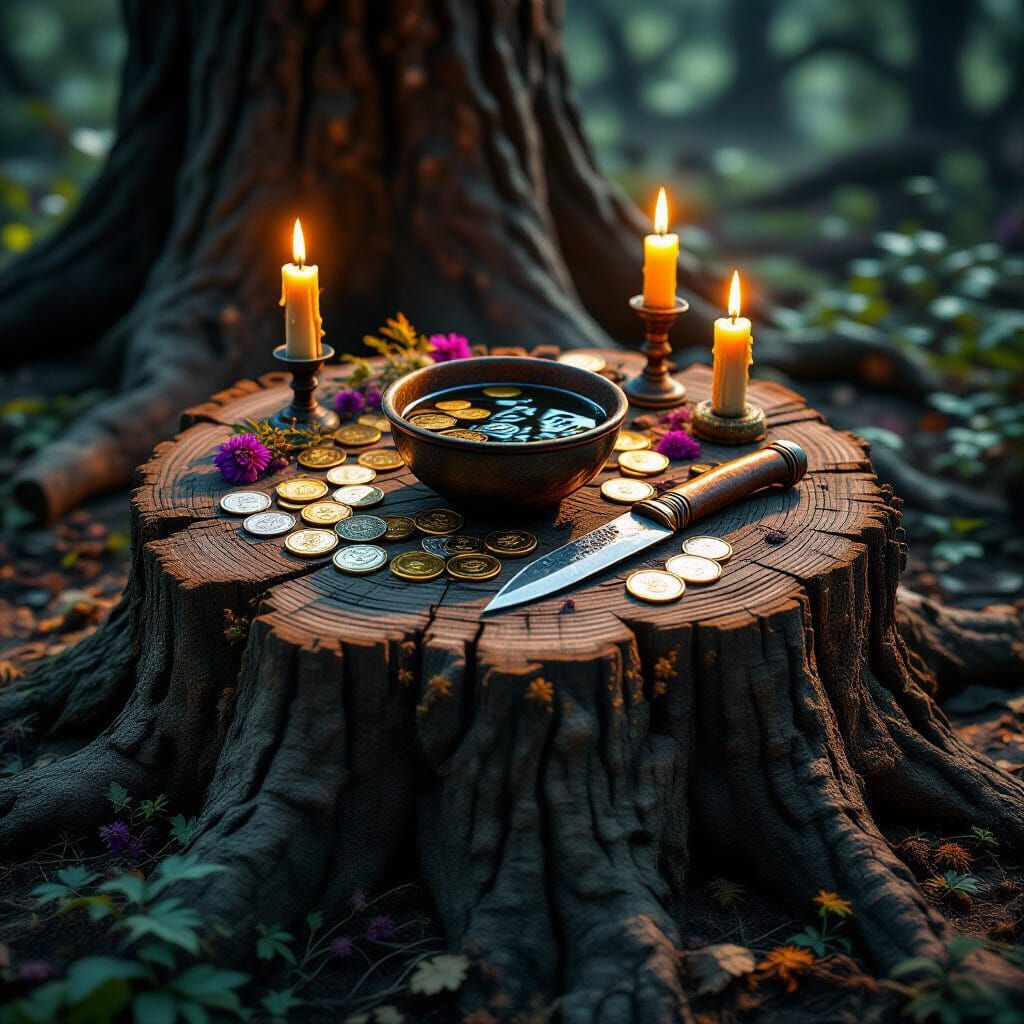 Fantasy Altar on Ancient Oak Stump