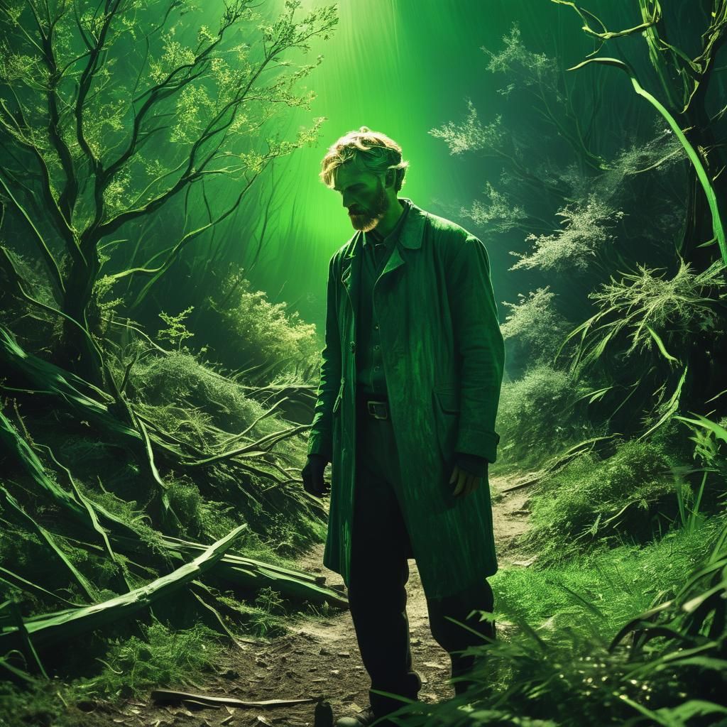 Cinematic Shadows in Green and Silver, Van Gogh Style