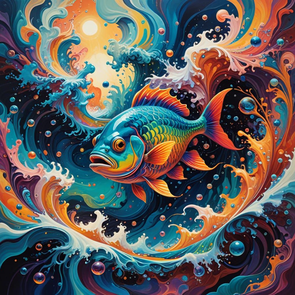 Surrealistic Humu Fish in Vibrant Abstract Fractal Dreamscap...