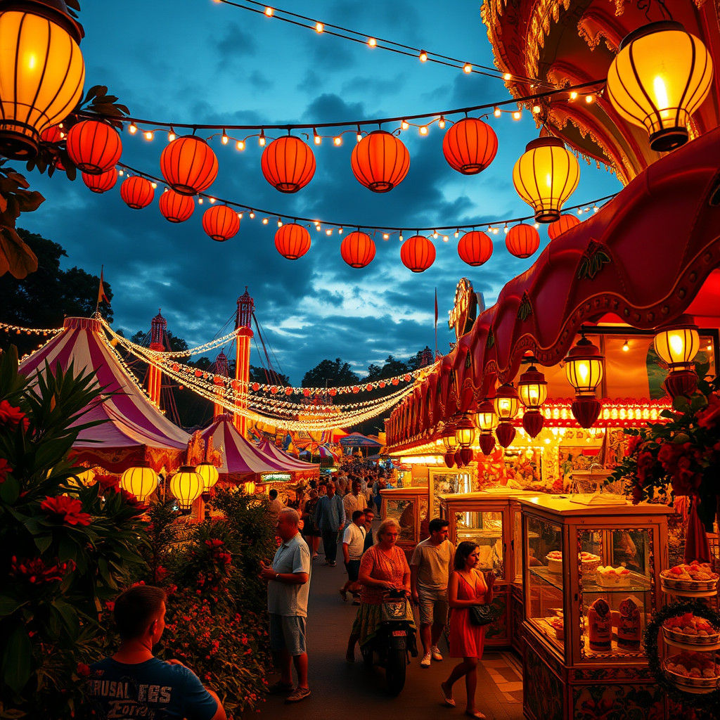 Vibrant Carnival at Dusk in Hyperrealistic Style