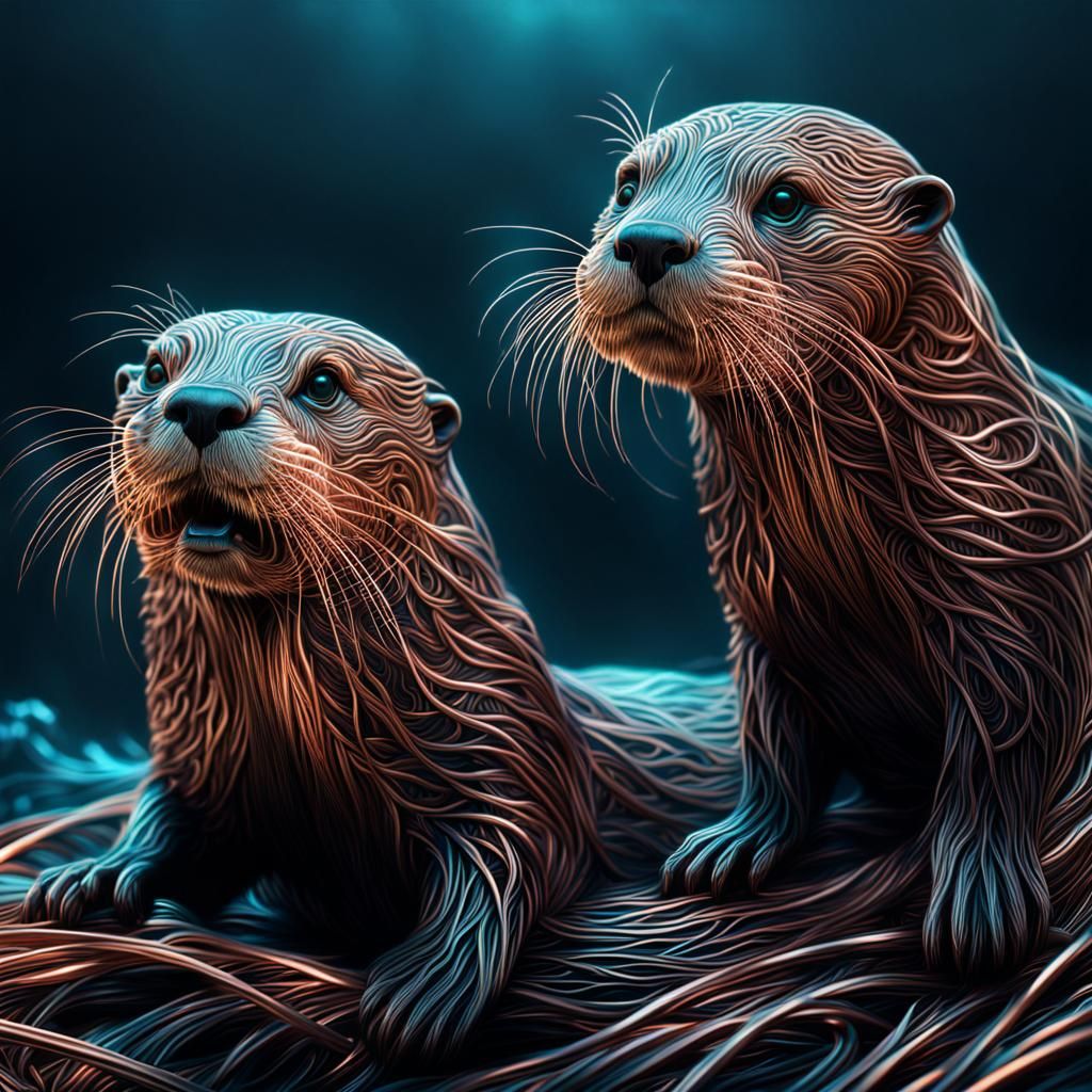 Copper Wire Otter: Intricate Digital Matte Painting