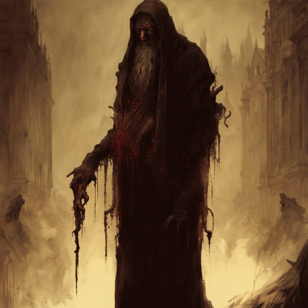 Gothic Horror Blood Scene in Gustave Doré Style