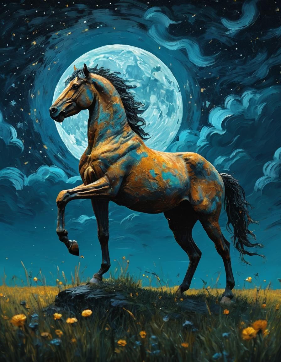 Centaur in Starry Night Sky as Impasto Painting