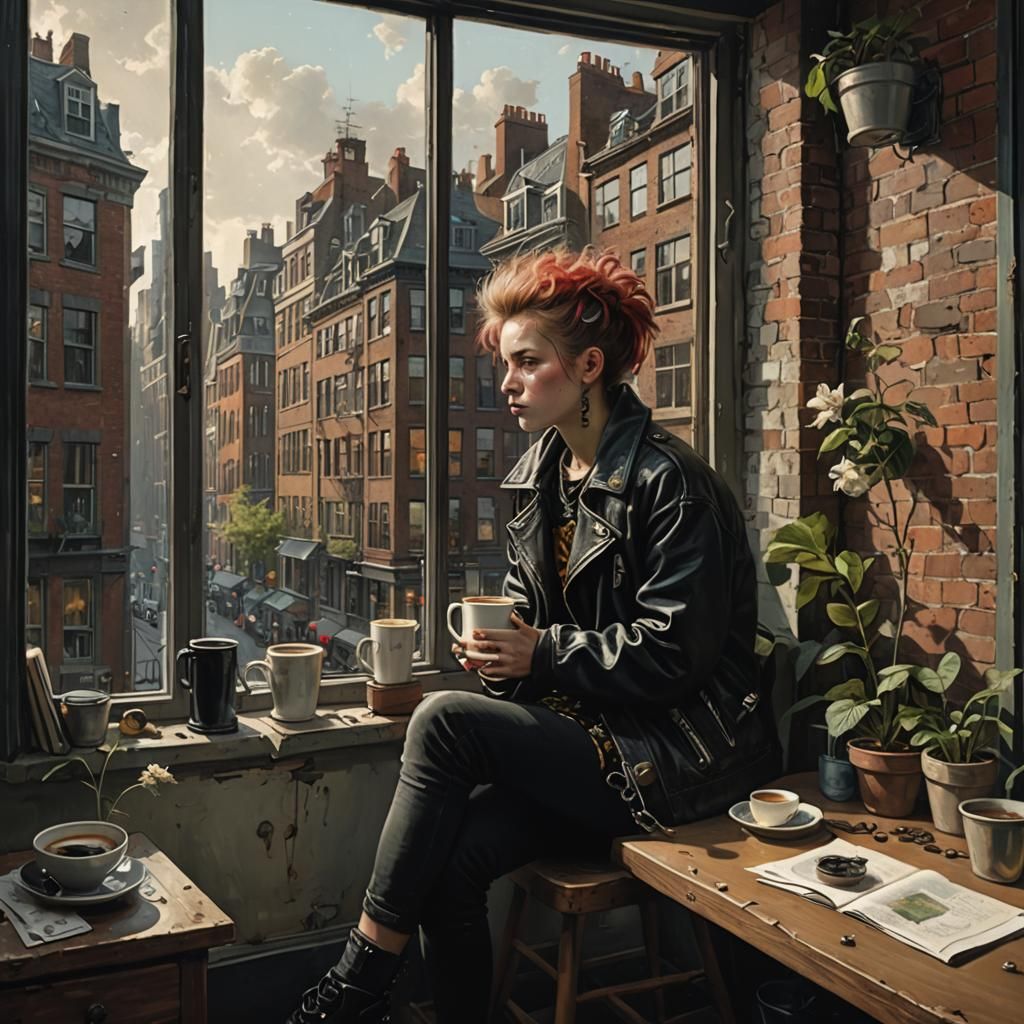 Melancholic Punk Teenager in Dutch Golden Age Style