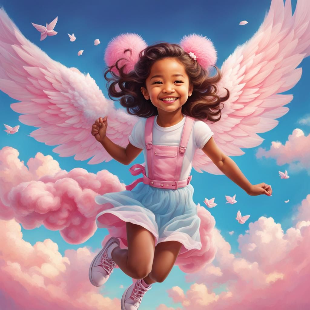 Winged Girl's Sweet Flight Through Candy Skies
