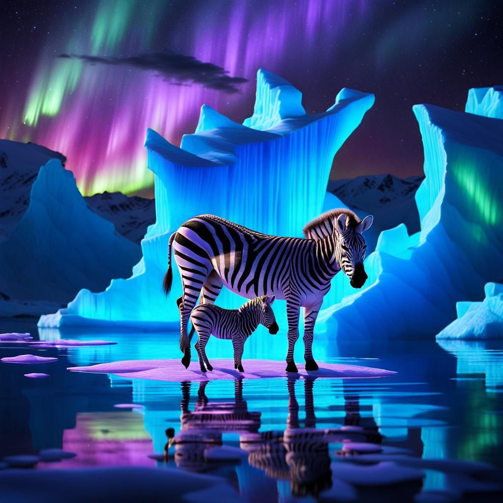 Arctic Zebra on Iceberg Under Aurora Keyboard