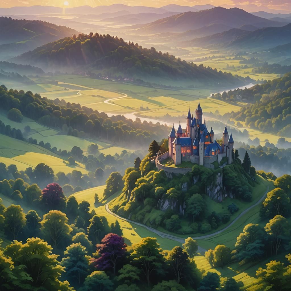 Majestic Castle at Dawn: Hyperrealistic Concept Art