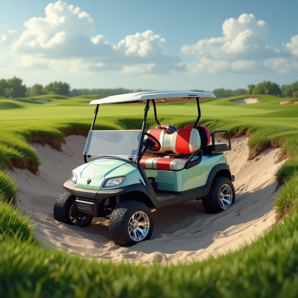Golf Cart Teetering on Bunker Edge: Concept Art