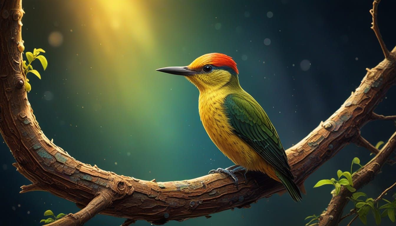 Yellow-Browed Woodpecker in Dramatic Splash Art Style