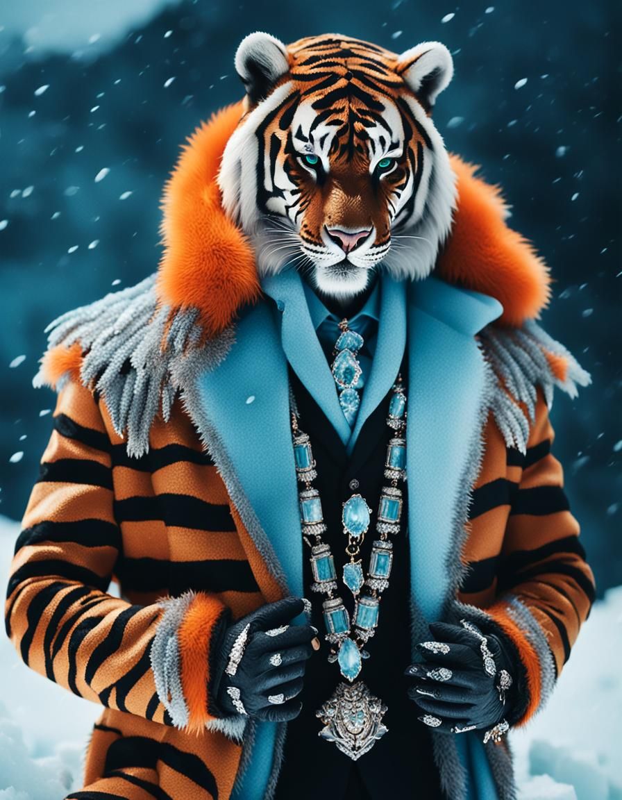 Majestic Tiger Warrior in Ralph Lauren Suit, Moody Portrait