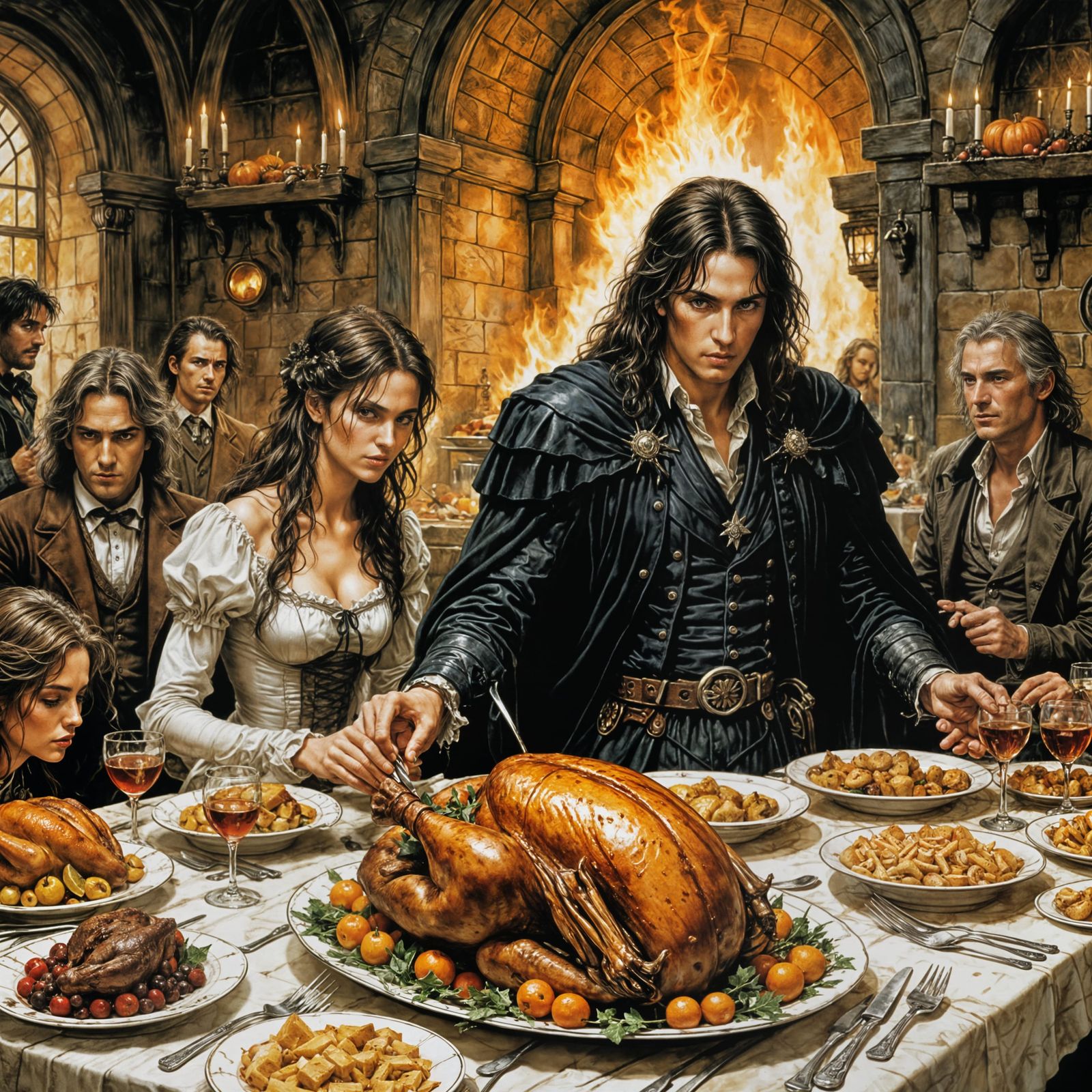 Dark Fantasy Thanksgiving Dinner Illustration